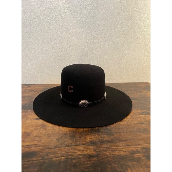Charlie 1 Horse Stage Coach Black Wool Cowboy Hat Silver Concho Band Size 7 1/8 - Picture 2 of 7